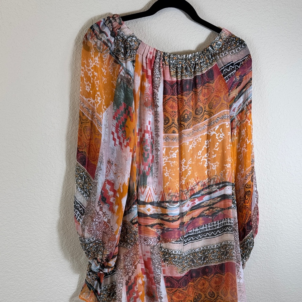 Silk Flowy Artsy Boho Off-Shoulder Mini Dress by Lavender‎ Brown Size Small - Picture 3 of 8